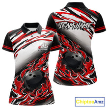 Load image into Gallery viewer, Red Flame Bowling Polo, Quarter Zip Shirts For Women Custom Bowling Team Jerseys, Gift For Bowlers NQS11738