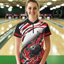 Load image into Gallery viewer, Red Flame Bowling Polo, Quarter Zip Shirts For Women Custom Bowling Team Jerseys, Gift For Bowlers NQS11738