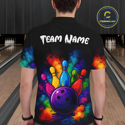 Custom Colorful Smoke Bowling Polo, Quarter Zip Shirt for Men, Bowling Uniform Team Bowling Jerseys NQS10647