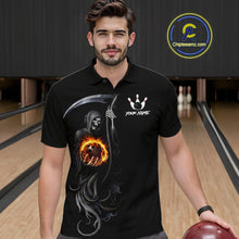 Load image into Gallery viewer, Flame Skull Reaper Bowling Polo, Quarter Zip Shirts For Men Custom Bowling Team Jerseys | Black NQS11745