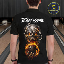 Load image into Gallery viewer, Flame Skull Reaper Bowling Polo, Quarter Zip Shirts For Men Custom Bowling Team Jerseys | Black NQS11745