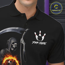 Load image into Gallery viewer, Flame Skull Reaper Bowling Polo, Quarter Zip Shirts For Men Custom Bowling Team Jerseys | Black NQS11745