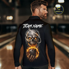 Load image into Gallery viewer, Flame Skull Reaper Bowling Polo, Quarter Zip Shirts For Men Custom Bowling Team Jerseys | Black NQS11745