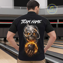 Load image into Gallery viewer, Flame Skull Reaper Bowling Polo, Quarter Zip Shirts For Men Custom Bowling Team Jerseys | Black NQS11745