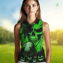 Load image into Gallery viewer, Skull Women&#39;s Sleeveless Polo Shirt Halloween Golf Outfits, Halloween golf gifts | Green NQS10660