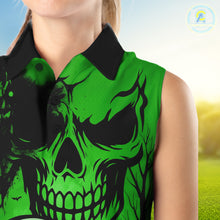 Load image into Gallery viewer, Skull Women&#39;s Sleeveless Polo Shirt Halloween Golf Outfits, Halloween golf gifts | Green NQS10660