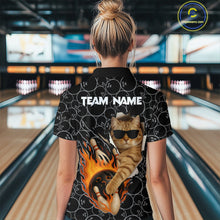 Load image into Gallery viewer, Custom Funny Cat Bowling shirts for women, black camo flame cool bowling uniform for team bowlers NQS11074