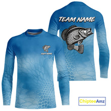 Load image into Gallery viewer, Blue Camo Crappie fishing sun shirts custom name Crappie fishing jerseys for men, women NQS11270