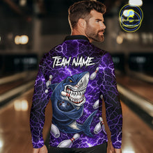 Load image into Gallery viewer, Purple Lightning Thunder Angry Shark Bowling shirts For Men Custom Shark Bowling Team Jerseys NQS11757
