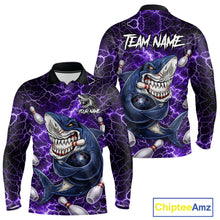 Load image into Gallery viewer, Purple Lightning Thunder Angry Shark Bowling shirts For Men Custom Shark Bowling Team Jerseys NQS11757