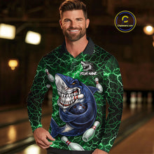Load image into Gallery viewer, Green Lightning Thunder Angry Shark Bowling shirts For Men Custom Shark Bowling Team Jerseys NQS11758