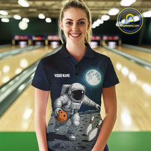 Load image into Gallery viewer, Funny Astronaut Bowling Polo, Quarter Zip Shirt For Women Custom Bowling Team Outfit, Gift For Bowler NQS10694