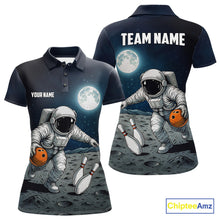 Load image into Gallery viewer, Funny Astronaut Bowling Polo, Quarter Zip Shirt For Women Custom Bowling Team Outfit, Gift For Bowler NQS10694