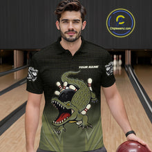 Load image into Gallery viewer, Custom Black and Green Alligator Bowling shirts for Men, Bowling Team league jersey NQS10735