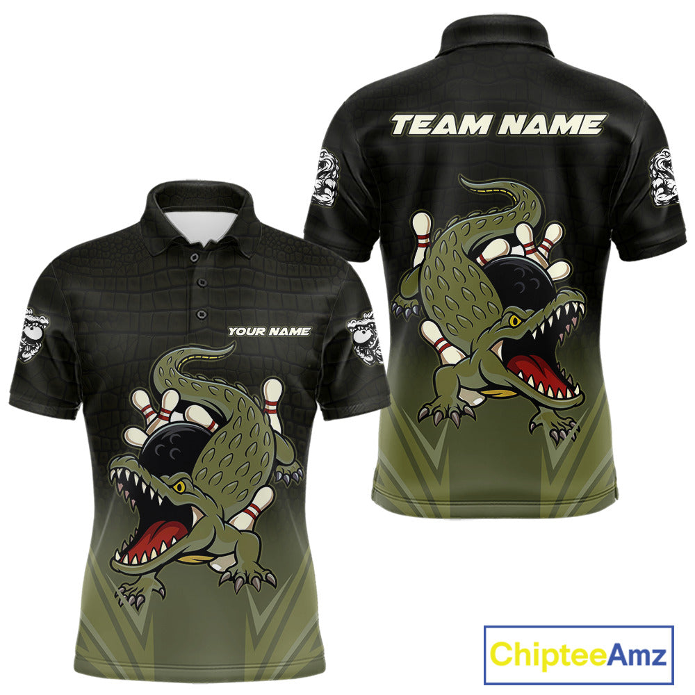 Custom Black and Green Alligator Bowling shirts for Men, Bowling Team league jersey NQS10735