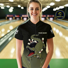 Load image into Gallery viewer, Custom Black and Green Alligator Bowling shirts for Women, Bowling Team league jersey NQS10735