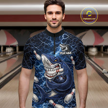 Load image into Gallery viewer, Blue Lightning Thunder Angry Shark Bowling shirts For Men Custom Shark Bowling Team Jerseys NQS11539