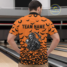 Load image into Gallery viewer, Black and Orange Bats Halloween Skull Reaper Bowling Shirts For Men Custom Bowling Team Jerseys NQS10755