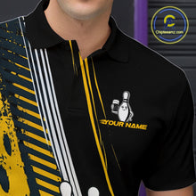 Load image into Gallery viewer, Custom Black and Yellow Funny Bowling And Beer Team Bowling Shirts For Men, bowling outfits for men NQS10965