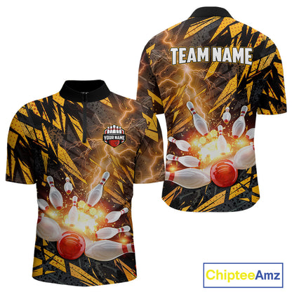 Black and Yellow Camo Lightning Thunder Bowling Shirts For Men Custom Bowling Team Jerseys NQS11153