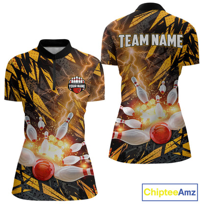 Black and Yellow Camo Lightning Thunder Bowling Shirts For Women Custom Bowling Team Jerseys NQS11153
