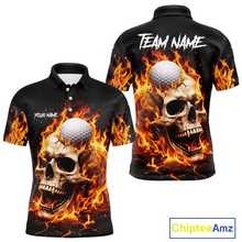 Load image into Gallery viewer, Flame Skull Golf Polo shirts for men custom Skull Fire team golf shirts, golf gifts for men NQS11576