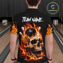 Load image into Gallery viewer, Flame Skull Bowling Polo, 1/4 zip shirts for men custom Skull team Bowling uniforms league jerseys NQS11577