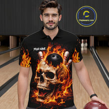 Load image into Gallery viewer, Flame Skull Bowling Polo, 1/4 zip shirts for men custom Skull team Bowling uniforms league jerseys NQS11577