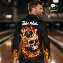 Load image into Gallery viewer, Flame Skull Bowling Polo, 1/4 zip shirts for men custom Skull team Bowling uniforms league jerseys NQS11577