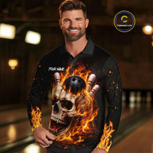 Load image into Gallery viewer, Flame Skull Bowling Polo, 1/4 zip shirts for men custom Skull team Bowling uniforms league jerseys NQS11577