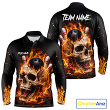 Load image into Gallery viewer, Flame Skull Bowling Polo, 1/4 zip shirts for men custom Skull team Bowling uniforms league jerseys NQS11577