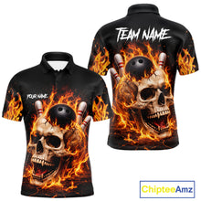 Load image into Gallery viewer, Flame Skull Bowling Polo, 1/4 zip shirts for men custom Skull team Bowling uniforms league jerseys NQS11577