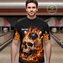 Load image into Gallery viewer, Flame Skull Bowling Polo, 1/4 zip shirts for men custom Skull team Bowling uniforms league jerseys NQS11577