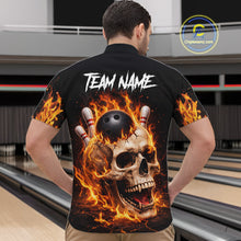 Load image into Gallery viewer, Flame Skull Bowling Polo, 1/4 zip shirts for men custom Skull team Bowling uniforms league jerseys NQS11577