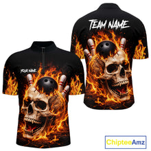 Load image into Gallery viewer, Flame Skull Bowling Polo, 1/4 zip shirts for men custom Skull team Bowling uniforms league jerseys NQS11577