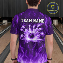 Load image into Gallery viewer, Purple flame lightning thunder Bowling polo, quarter zip shirts for men custom Bowling team jerseys NQS10980