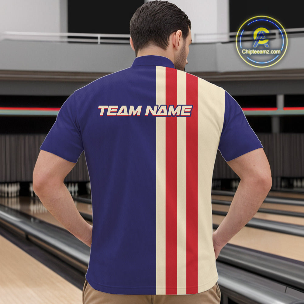 Red, White and Blue Retro Bowling Shirts For Men custom patriotic bowling outfits team jerseys NQS11167