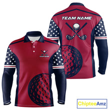 Load image into Gallery viewer, Personalized Red, white and blue US flag mens golf polo shirts custom patriotic golf attire for men NQS11387