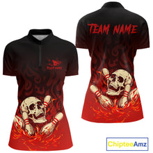 Load image into Gallery viewer, Red Skull Bowling Shirts With Flames custom quarter zip, polo team jerseys, bowling jerseys Women NQS10998