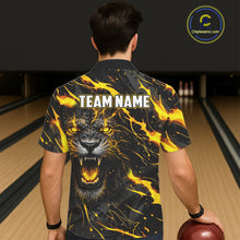 Load image into Gallery viewer, Custom Black &amp; Gold Lightning Thunder Lion Bowling Hawaiian Shirts, Lion Team Bowling League Jerseys NQS11600