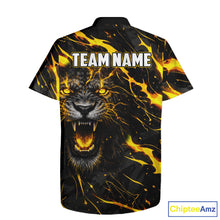 Load image into Gallery viewer, Custom Black &amp; Gold Lightning Thunder Lion Bowling Hawaiian Shirts, Lion Team Bowling League Jerseys NQS11600