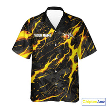 Load image into Gallery viewer, Custom Black &amp; Gold Lightning Thunder Lion Bowling Hawaiian Shirts, Lion Team Bowling League Jerseys NQS11600