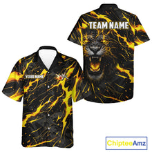 Load image into Gallery viewer, Custom Black &amp; Gold Lightning Thunder Lion Bowling Hawaiian Shirts, Lion Team Bowling League Jerseys NQS11600
