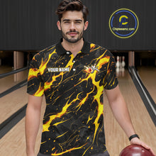 Load image into Gallery viewer, Custom Black and Gold Lightning Thunder Lion Bowling Shirts for Men, Lion Team Bowling League Jerseys NQS11600