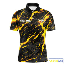 Load image into Gallery viewer, Custom Black and Gold Lightning Thunder Lion Bowling Shirts for Men, Lion Team Bowling League Jerseys NQS11600