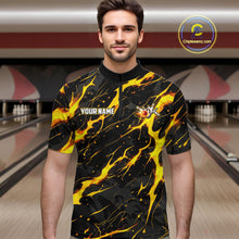 Load image into Gallery viewer, Custom Black and Gold Lightning Thunder Lion Bowling Shirts for Men, Lion Team Bowling League Jerseys NQS11600