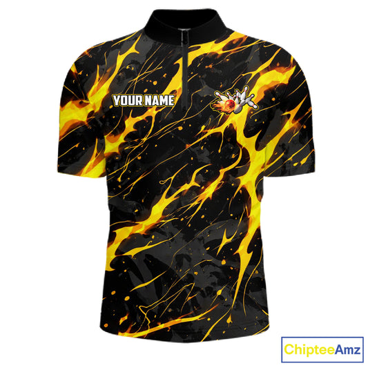 Custom Black and Gold Lightning Thunder Lion Bowling Shirts for Men, Lion Team Bowling League Jerseys NQS11600