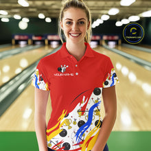 Load image into Gallery viewer, Red Bowling pattern Bowling Team Polo, Quarter Zip Shirt For Women Custom Ladies Bowling Jersey NQS10825
