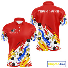 Load image into Gallery viewer, Red Bowling pattern Bowling Team Polo, Quarter Zip Shirt For Men Custom Mens Bowling Jersey NQS10825