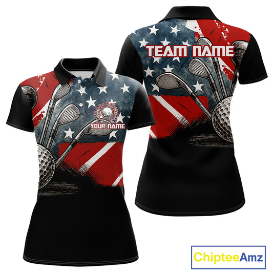 Personalized American Flag Golf Polo Shirts For Women, Patriotic Golf Gifts NQS10830